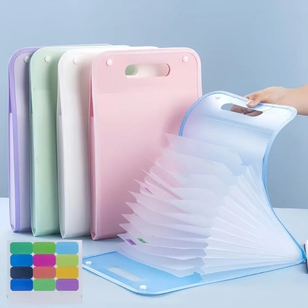 13 Layer A4 Handheld Vertical Folder Organ Bag Large Capacity Paper File PP Frosted Storage and Classification Expanding File