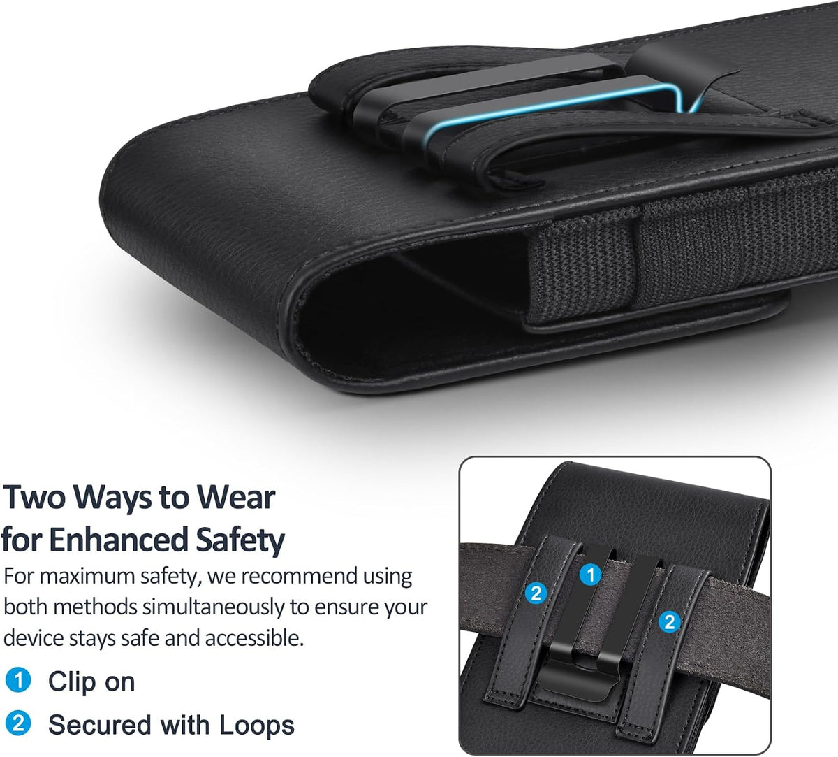 Leather Phone Holster with Strong Metal Belt Clip and Magnetic Closure Compatible with Iphone 16/15/14/13/12 Pro and Non-Pro, Galaxy S25 S24 S23 S22, M-Black