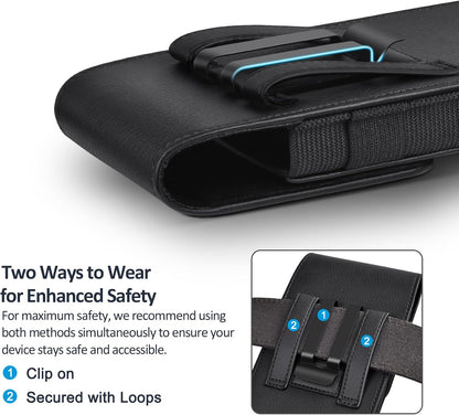 Leather Phone Holster with Strong Metal Belt Clip and Magnetic Closure Compatible with Iphone 16/15/14/13/12 Pro and Non-Pro, Galaxy S25 S24 S23 S22, M-Black
