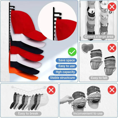 10-Grid Wall Mounted Cap Rack, Space Saving Hat & Towel Holder for Closet Organization, Baseball Cap Hanger