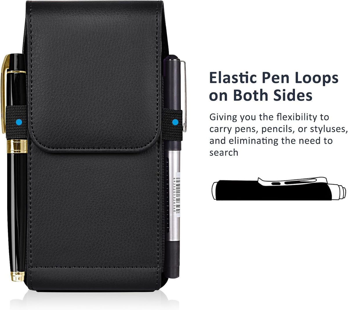 Leather Phone Holster with Strong Metal Belt Clip and Magnetic Closure Compatible with Iphone 16/15/14/13/12 Pro and Non-Pro, Galaxy S25 S24 S23 S22, M-Black