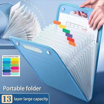 13 Layer A4 Handheld Vertical Folder Organ Bag Large Capacity Paper File PP Frosted Storage and Classification Expanding File