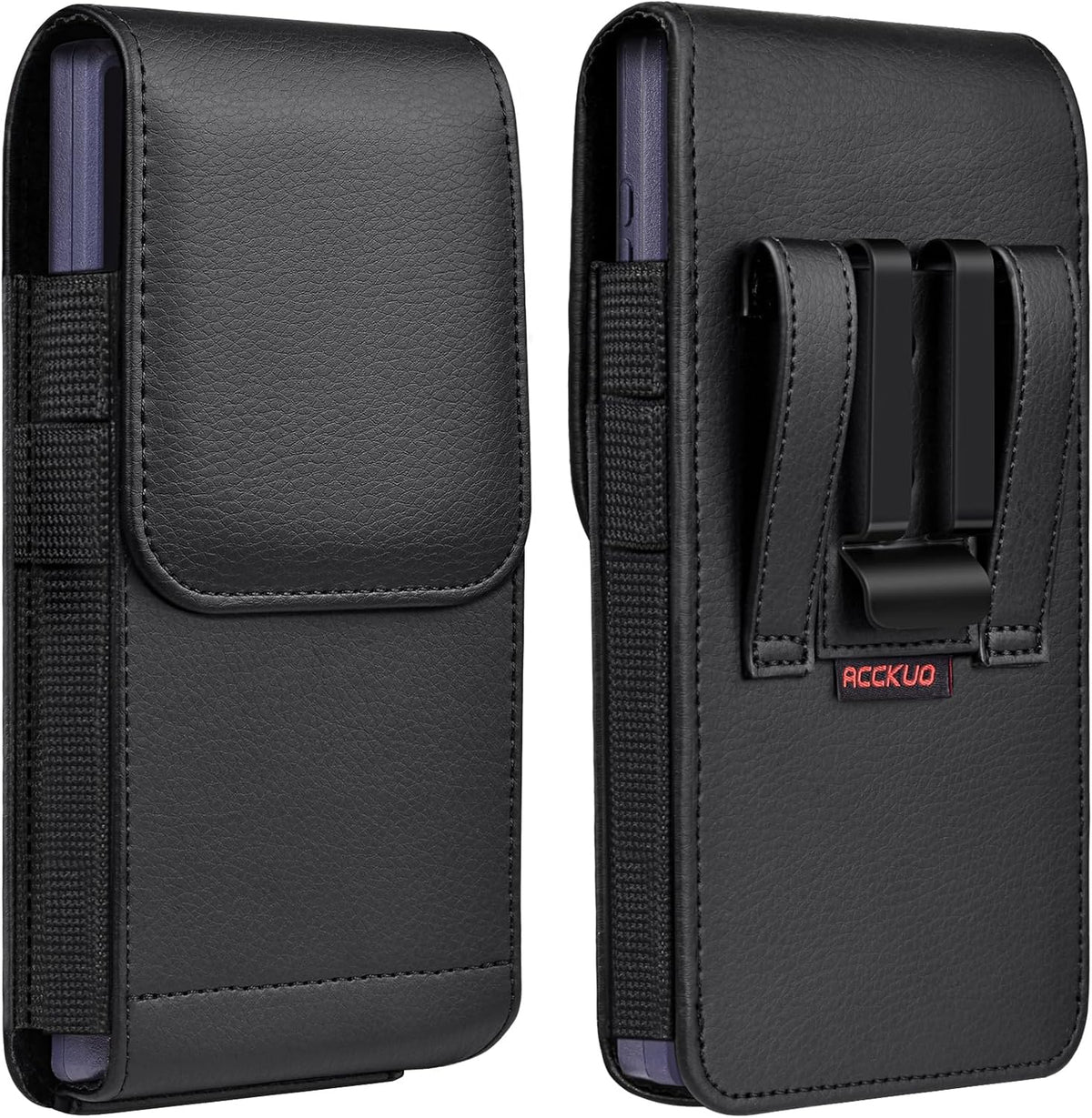 Leather Phone Holster with Strong Metal Belt Clip and Magnetic Closure Compatible with Iphone 16/15/14/13/12 Pro and Non-Pro, Galaxy S25 S24 S23 S22, M-Black