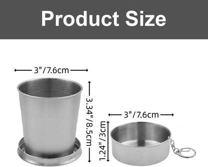 8.45 Oz Stainless Steel Collapsible Travel Cup with Keychain Folding Camping Mug 250 Ml