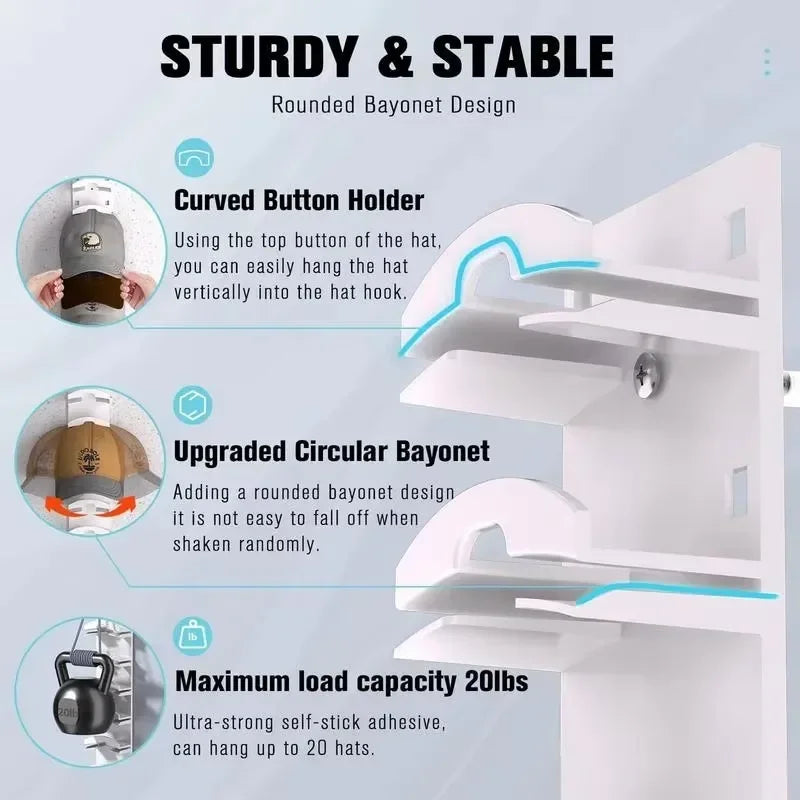 10-Grid Wall Mounted Cap Rack, Space Saving Hat & Towel Holder for Closet Organization, Baseball Cap Hanger