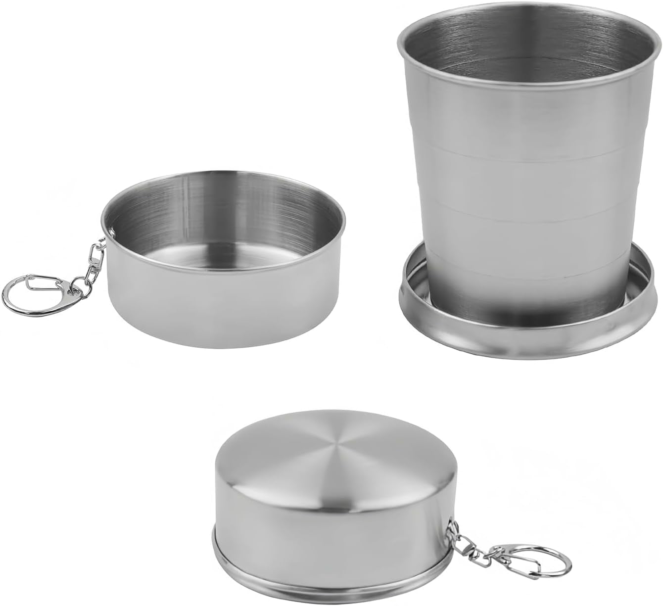 8.45 Oz Stainless Steel Collapsible Travel Cup with Keychain Folding Camping Mug 250 Ml